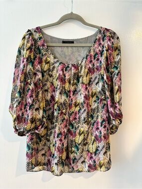 Leifsdottir Multicolor Feather-Print Peasant Blouse